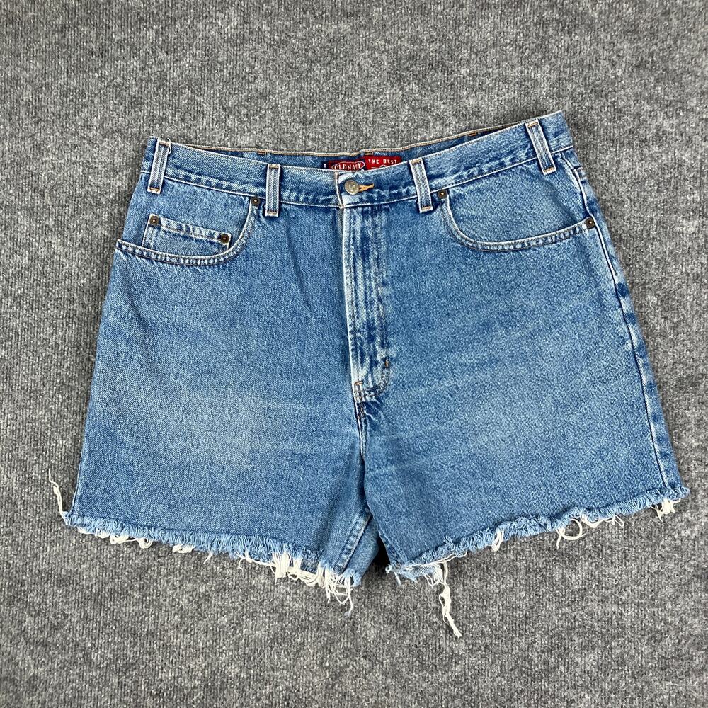 Old Navy Denim Shorts Womens 38 High Rise Blue Distressed‎ Raw Hem Relaxed Fit